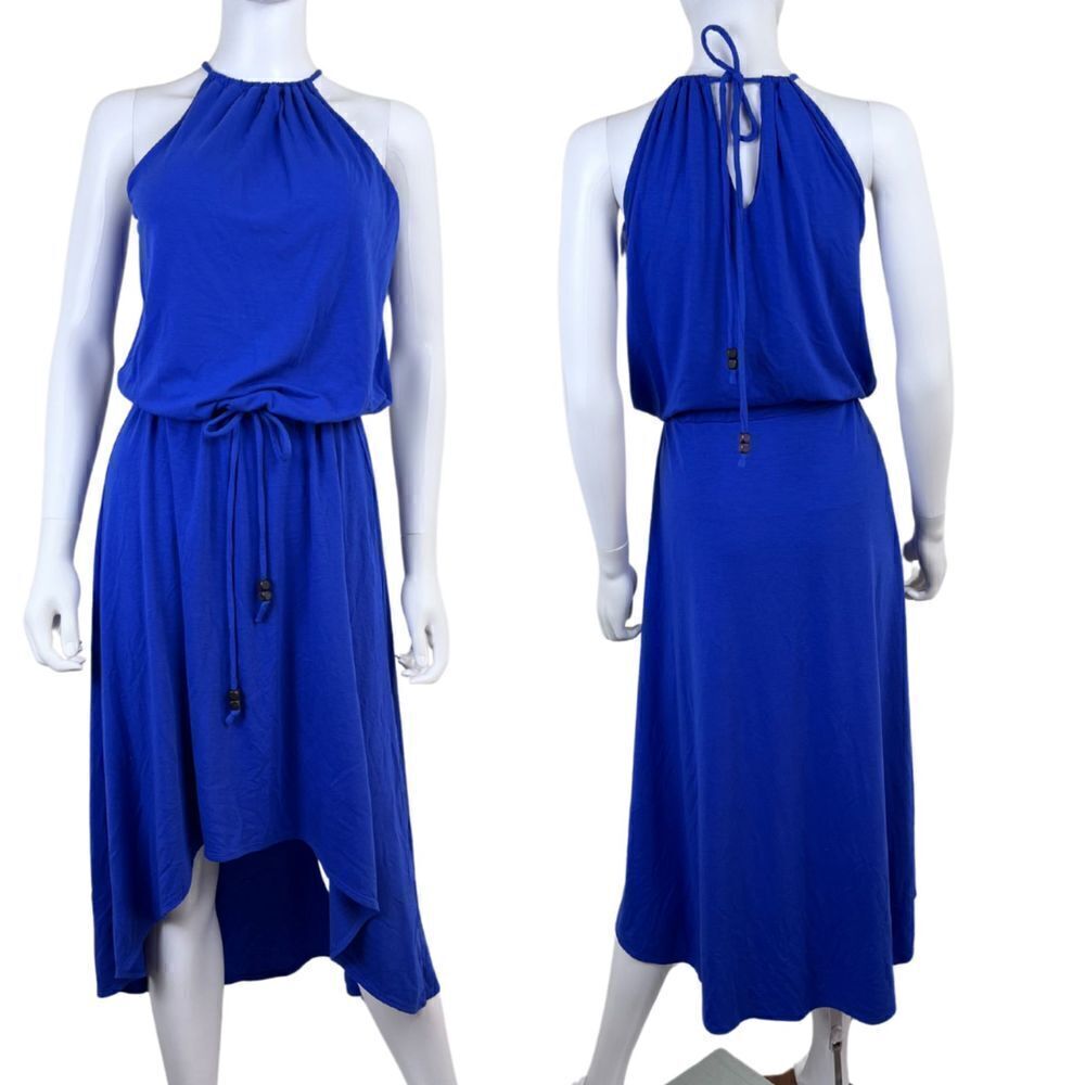 Athleta Malti Cerulean Blue Size S Halter High Low Maxi Jersey Athleisure Dress